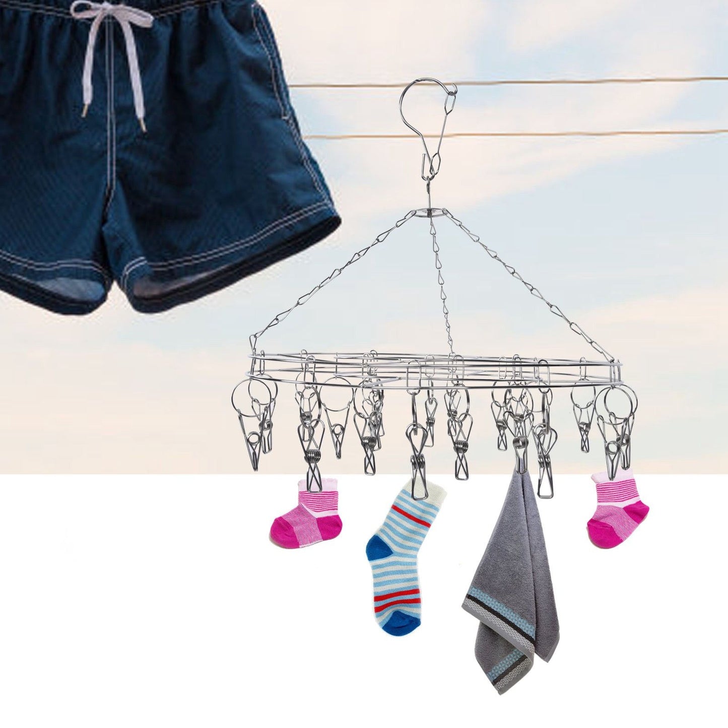 20 Clip Socks Rack Underwear Drying Hanger Stainless Steel Clothes Hanger Multifunctional Laundry Rack V1294-YM0523-3117210214111