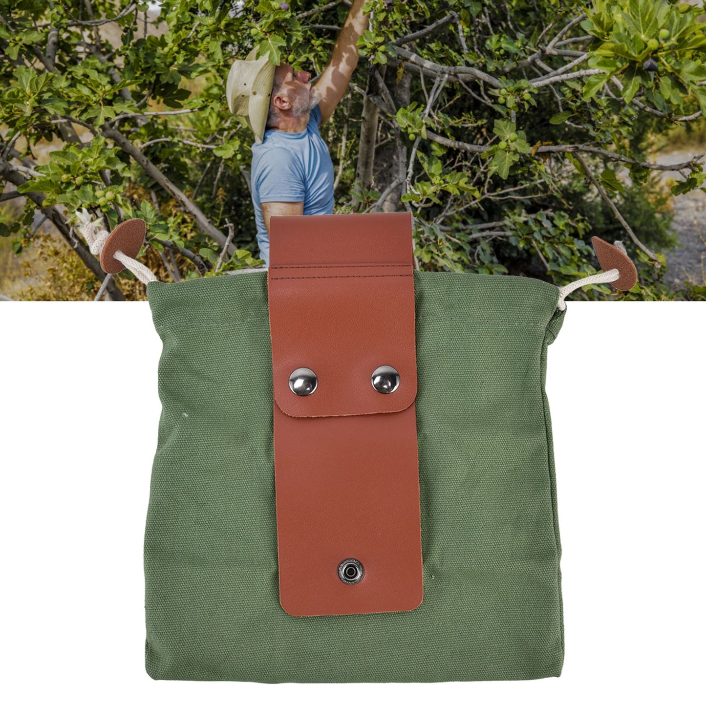 Fruit Picking Bag Waist Hanging Canvas Material PU Style Folded Save Space Belt Foraging BagMilitary Green V1294-YM0523-3117210248313