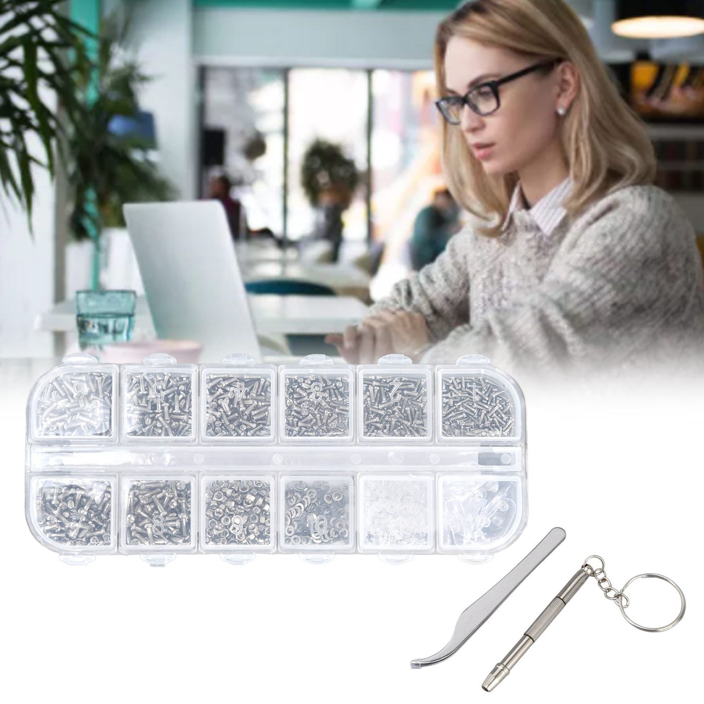 Glasses Repair Kit Eyeglass Screws Set with Nut Screwdriver Tweezer for Cellphone Tablet Watch Clock Glasses V1294-YM0523-3117210251911