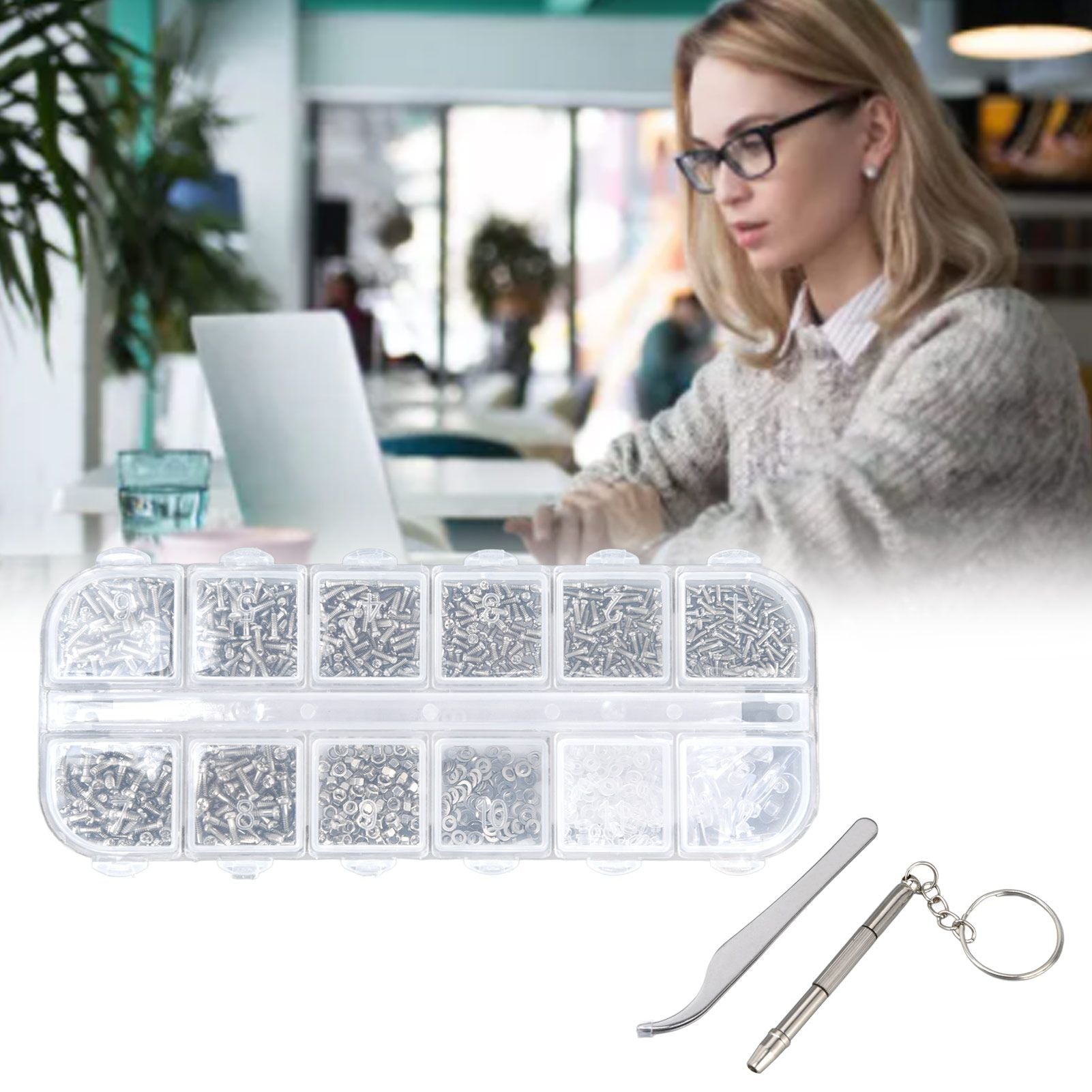 Glasses Repair Kit Eyeglass Screws Set with Nut Screwdriver Tweezer for Cellphone Tablet Watch Clock Glasses V1294-YM0523-3117210251911