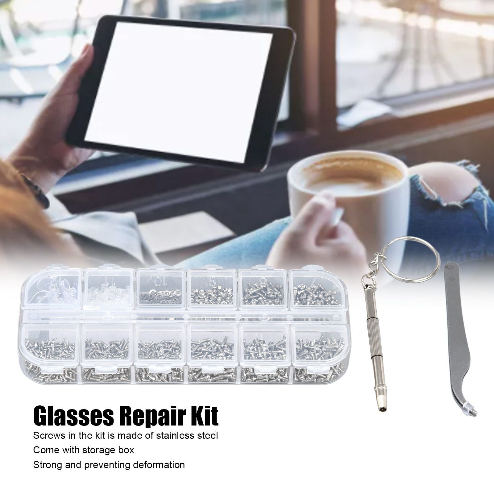 Glasses Repair Kit Eyeglass Screws Set with Nut Screwdriver Tweezer for Cellphone Tablet Watch Clock Glasses V1294-YM0523-3117210251911