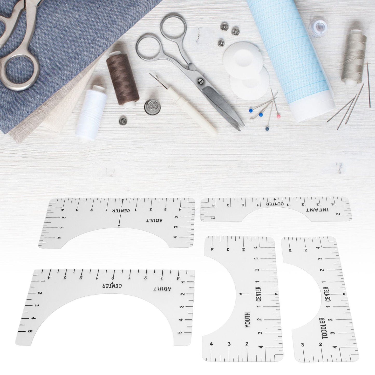 T Shirt Ruler Reusable PVC Shirt Guide Ruler Round Neck Alignment Ruler for Household Office V1294-YM0523-3117210252611
