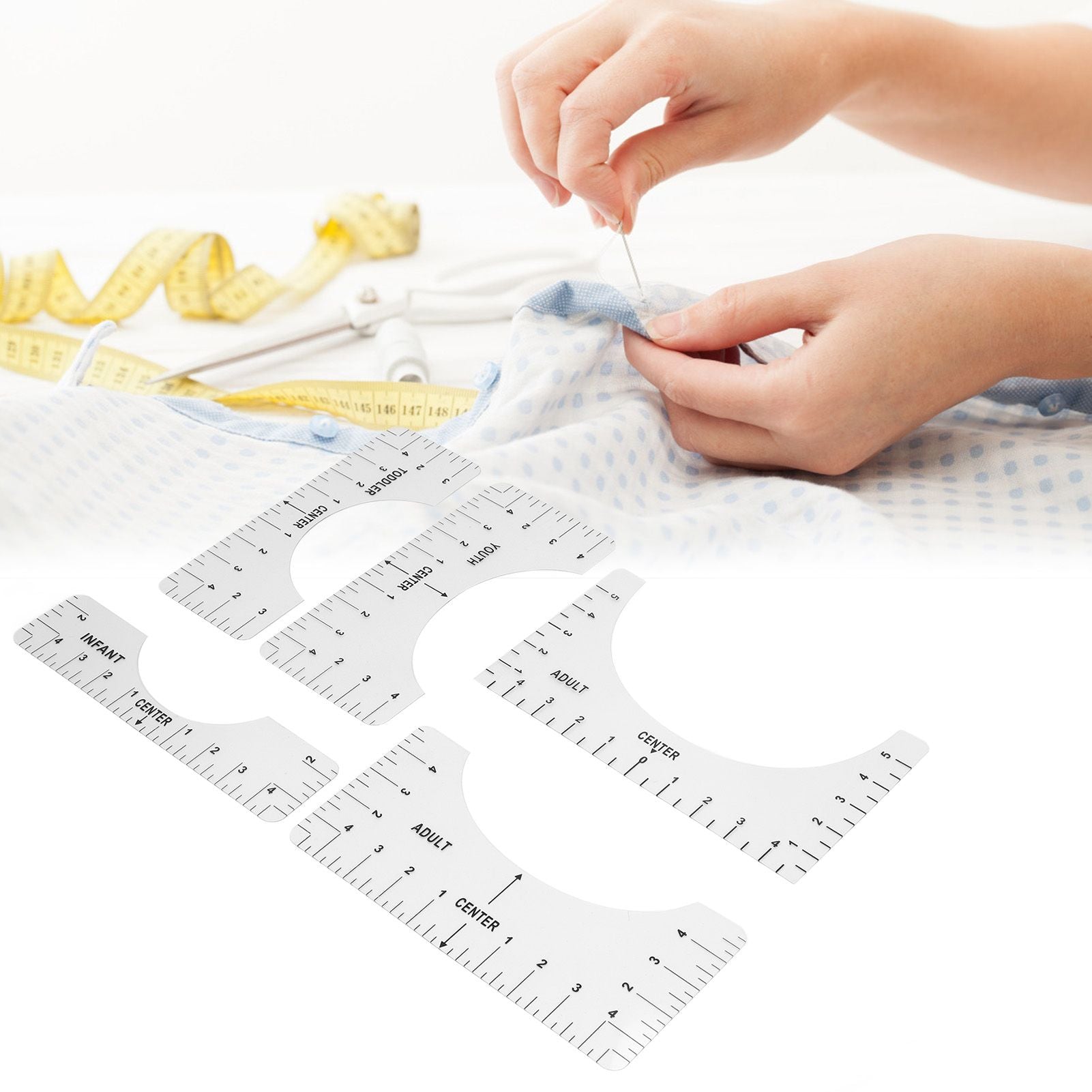 T Shirt Ruler Reusable PVC Shirt Guide Ruler Round Neck Alignment Ruler for Household Office V1294-YM0523-3117210252611