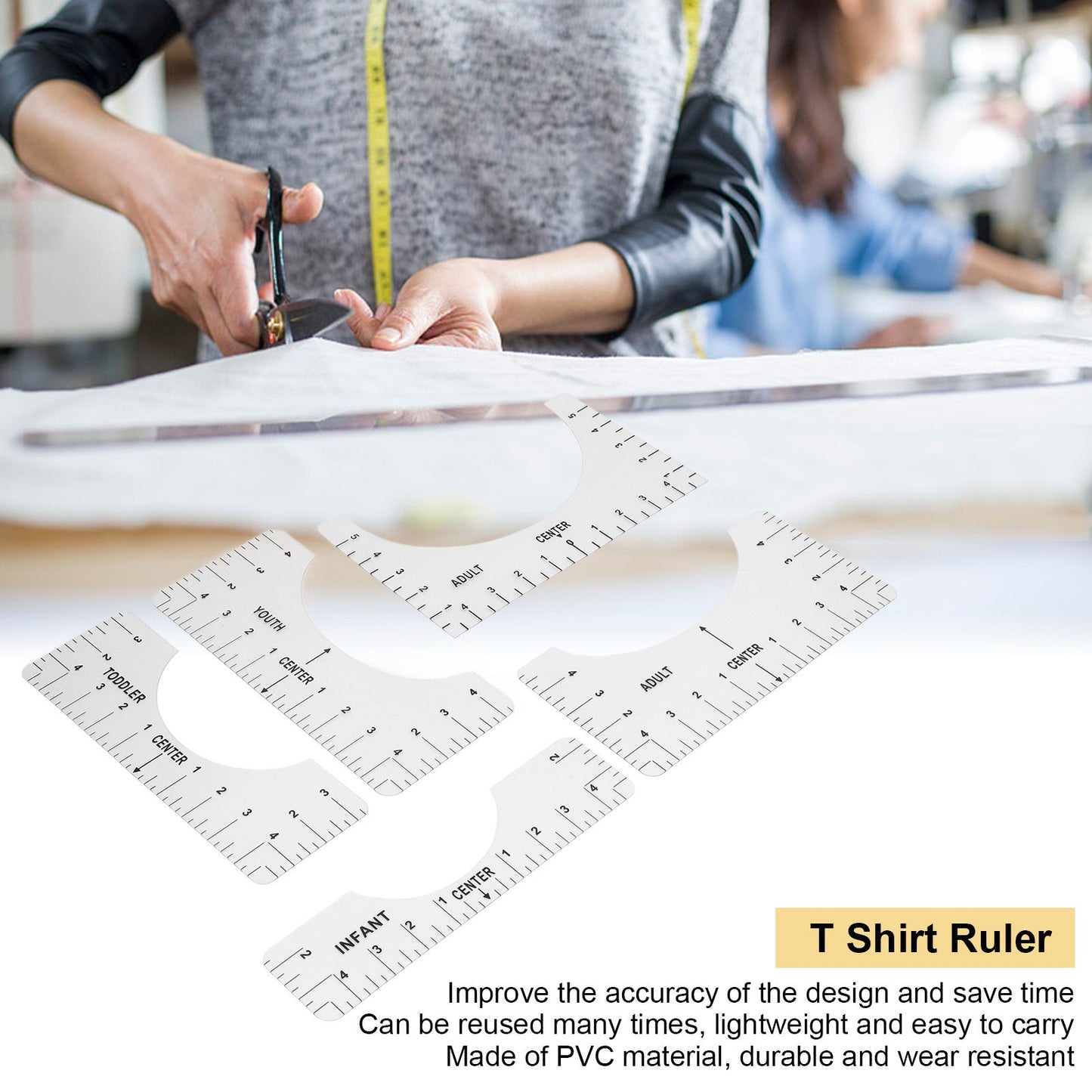 T Shirt Ruler Reusable PVC Shirt Guide Ruler Round Neck Alignment Ruler for Household Office V1294-YM0523-3117210252611
