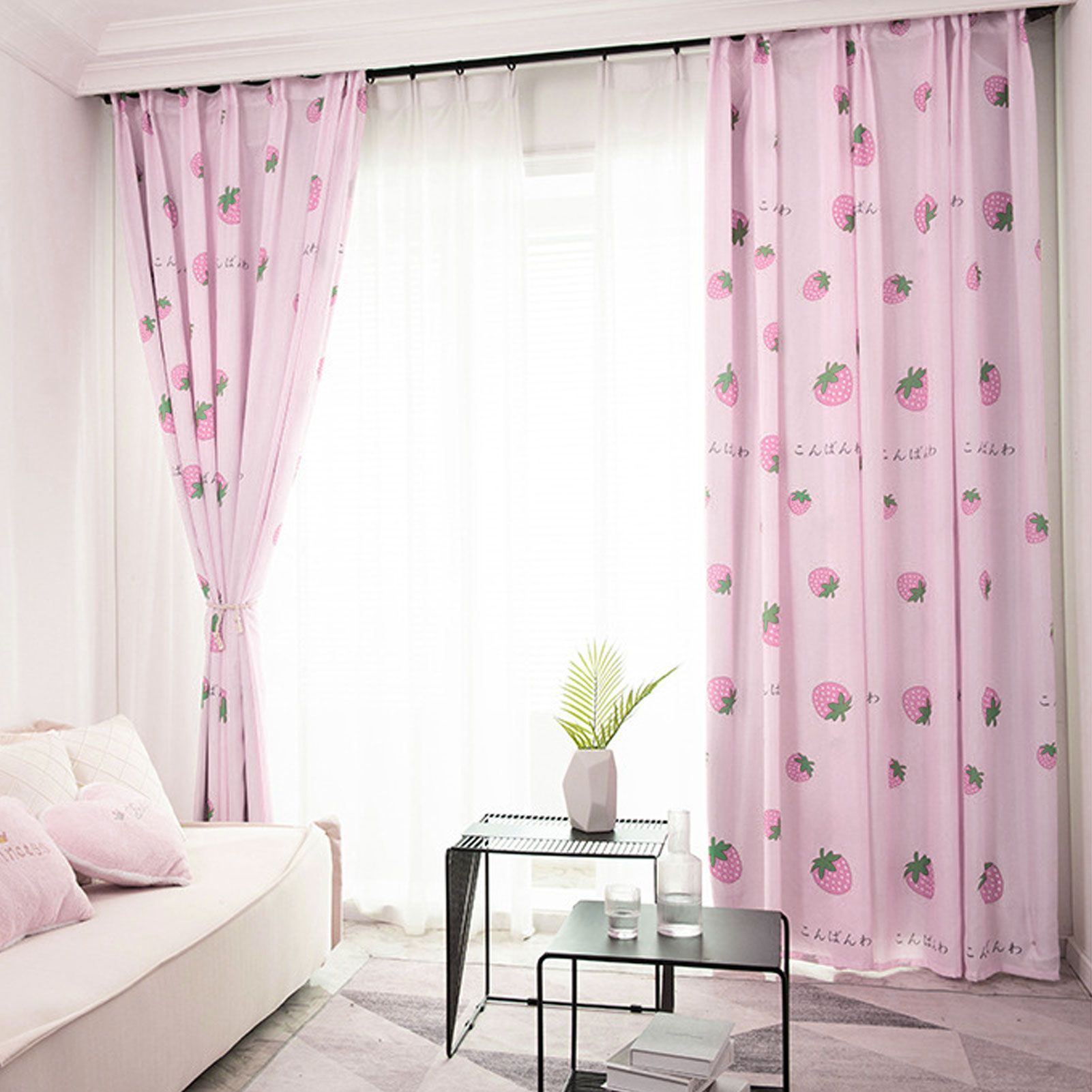 Strawberry Window Curtain Filter Light Pink Shading Curtain Cloth for Living Room Bedroom V1294-YM0523-3117210254211