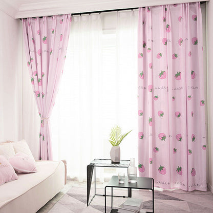 Strawberry Window Curtain Filter Light Pink Shading Curtain Cloth for Living Room Bedroom V1294-YM0523-3117210254211