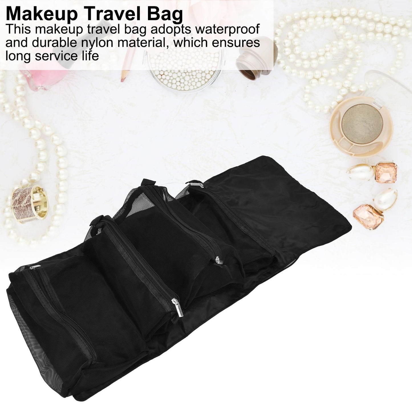 Makeup Travel Bag Foldable Portable Large Capacity Waterproof Wide Application Durable Nylon Travel Cosmetic V1294-YM0523-3117210254311
