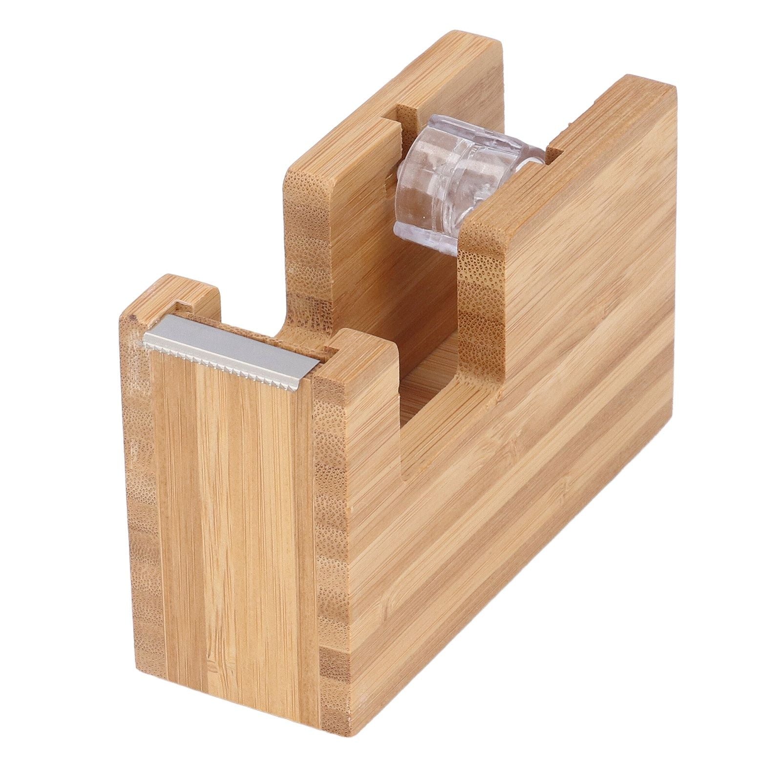 Desktop Tape Dispenser Bamboo Wood Tape Cutter Holder Adhesive Roll Base Stationery Tool V1294-YM0523-3117210255811