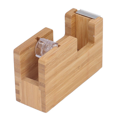 Desktop Tape Dispenser Bamboo Wood Tape Cutter Holder Adhesive Roll Base Stationery Tool V1294-YM0523-3117210255811