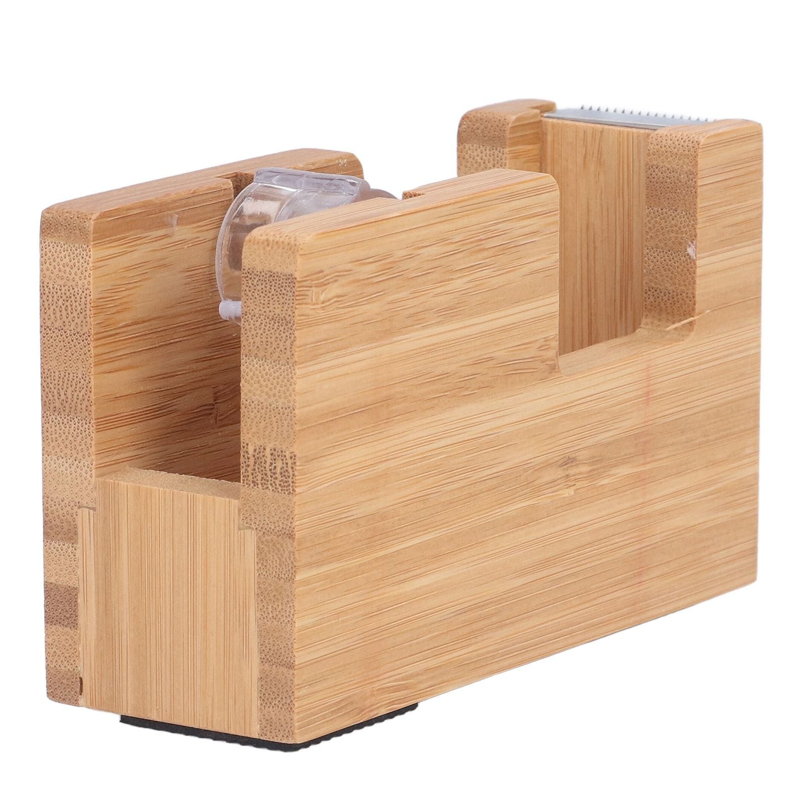 Desktop Tape Dispenser Bamboo Wood Tape Cutter Holder Adhesive Roll Base Stationery Tool V1294-YM0523-3117210255811