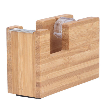 Desktop Tape Dispenser Bamboo Wood Tape Cutter Holder Adhesive Roll Base Stationery Tool V1294-YM0523-3117210255811