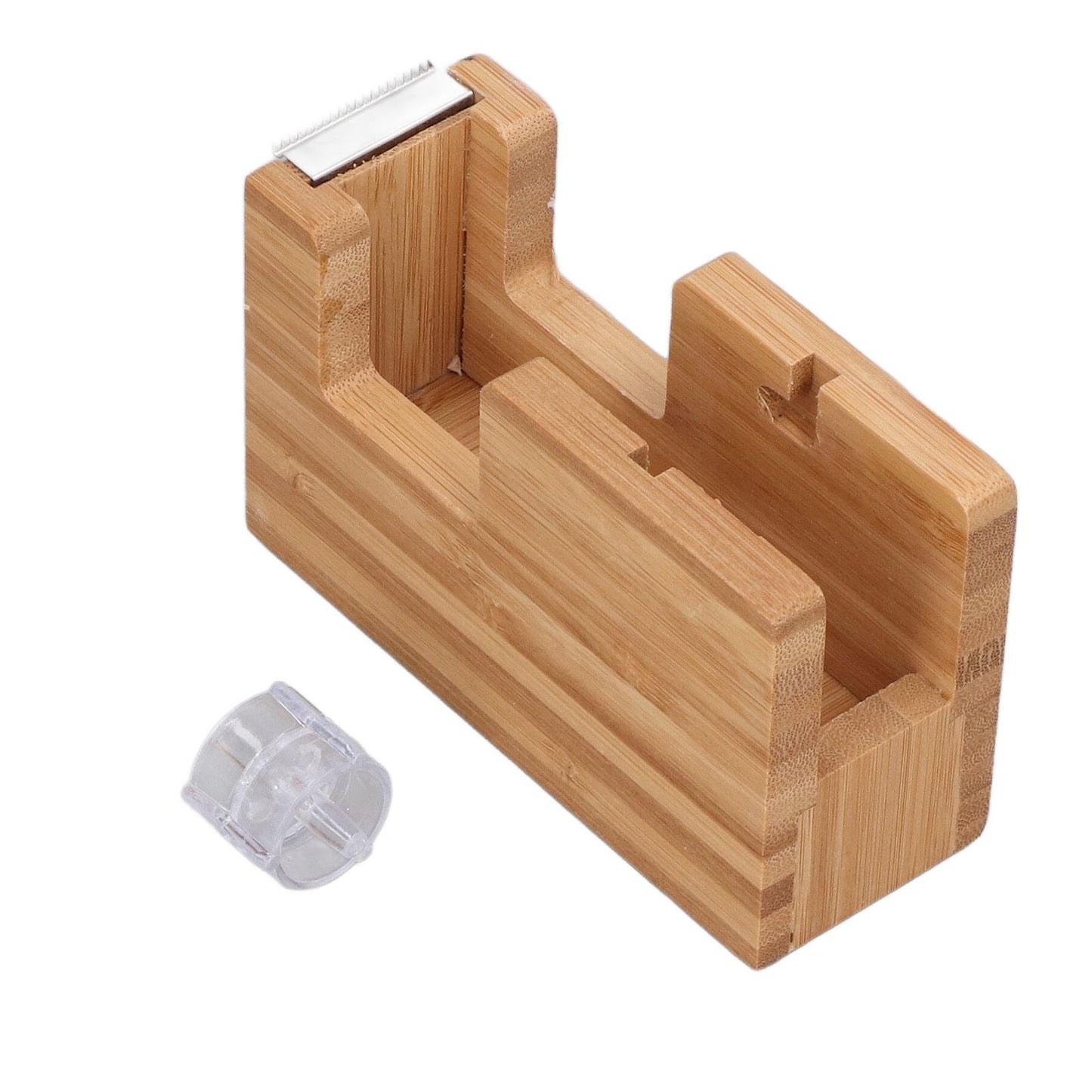 Desktop Tape Dispenser Bamboo Wood Tape Cutter Holder Adhesive Roll Base Stationery Tool V1294-YM0523-3117210255811
