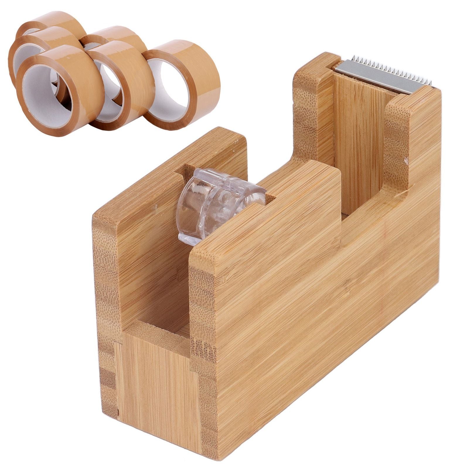 Desktop Tape Dispenser Bamboo Wood Tape Cutter Holder Adhesive Roll Base Stationery Tool V1294-YM0523-3117210255811