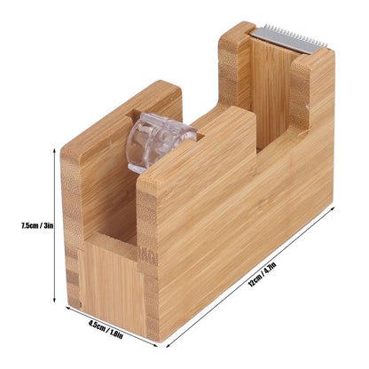 Desktop Tape Dispenser Bamboo Wood Tape Cutter Holder Adhesive Roll Base Stationery Tool V1294-YM0523-3117210255811