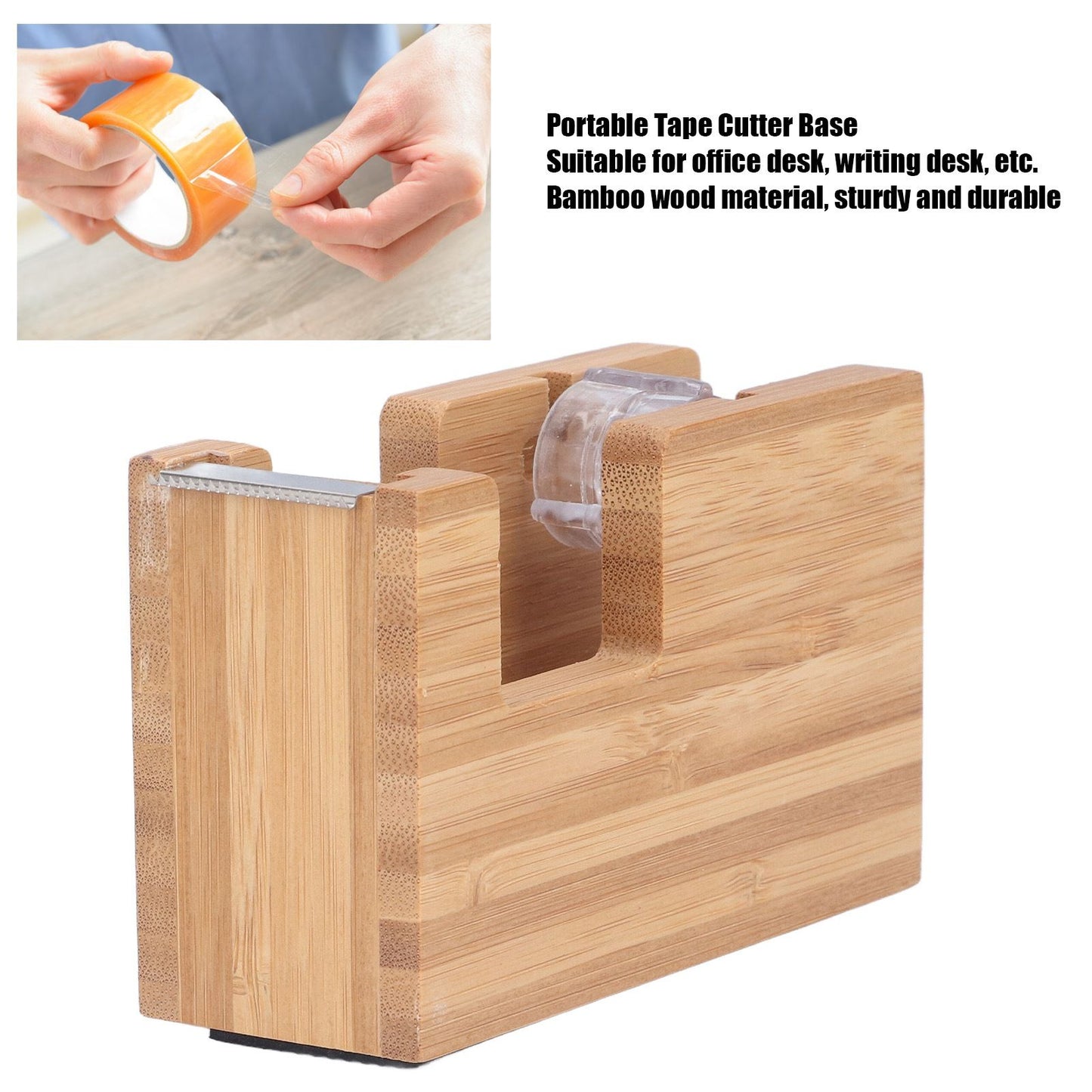 Desktop Tape Dispenser Bamboo Wood Tape Cutter Holder Adhesive Roll Base Stationery Tool V1294-YM0523-3117210255811