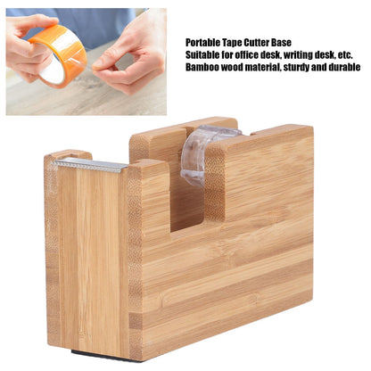 Desktop Tape Dispenser Bamboo Wood Tape Cutter Holder Adhesive Roll Base Stationery Tool V1294-YM0523-3117210255811