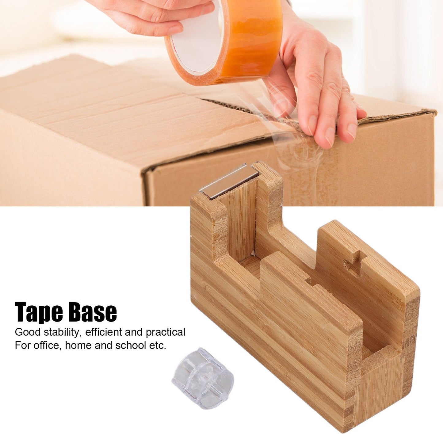 Desktop Tape Dispenser Bamboo Wood Tape Cutter Holder Adhesive Roll Base Stationery Tool V1294-YM0523-3117210255811