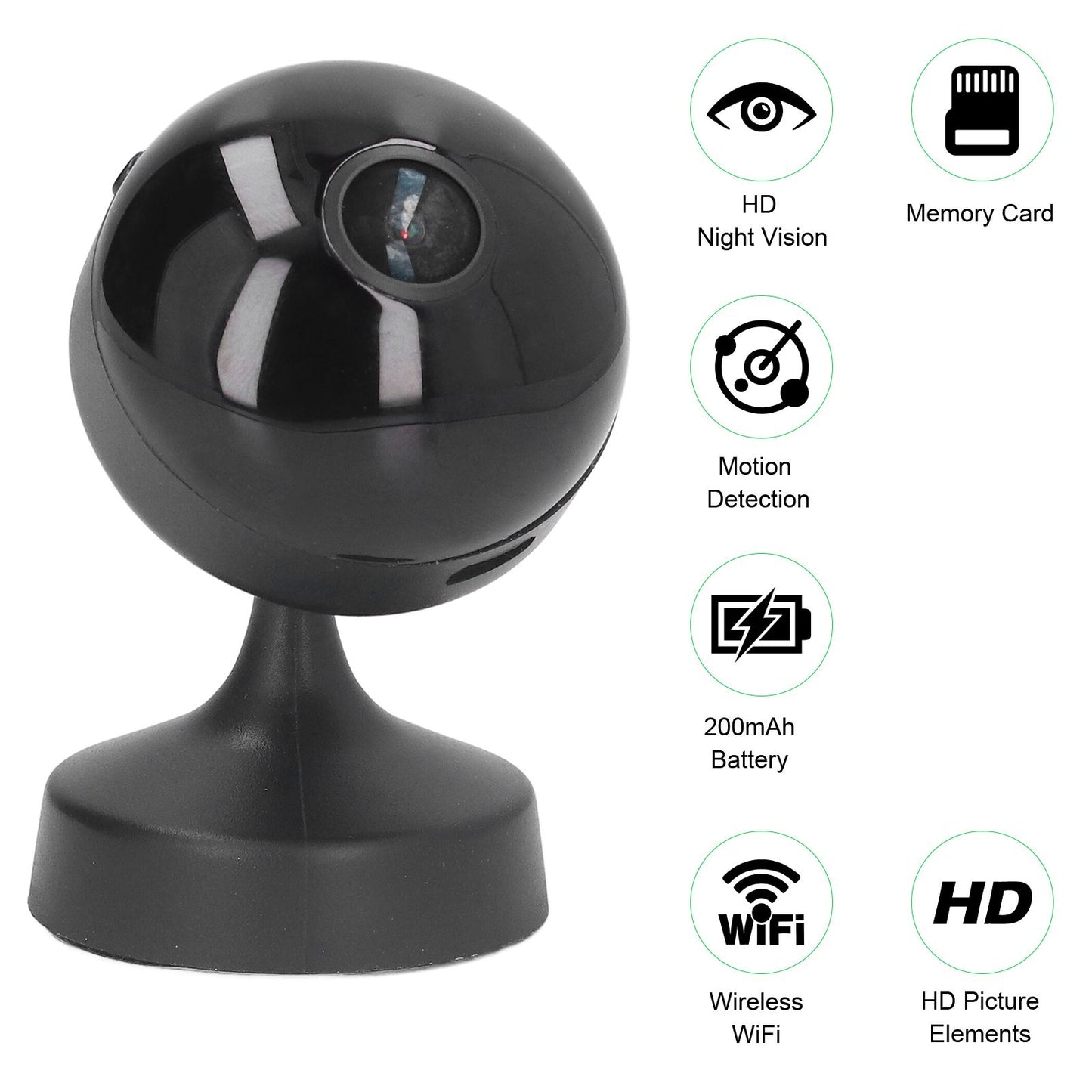 Wireless Security Camera Multifunctional Night Vision 1080P HD WiFi Mini Camera for Home Office V1294-YM0523-3117220000311