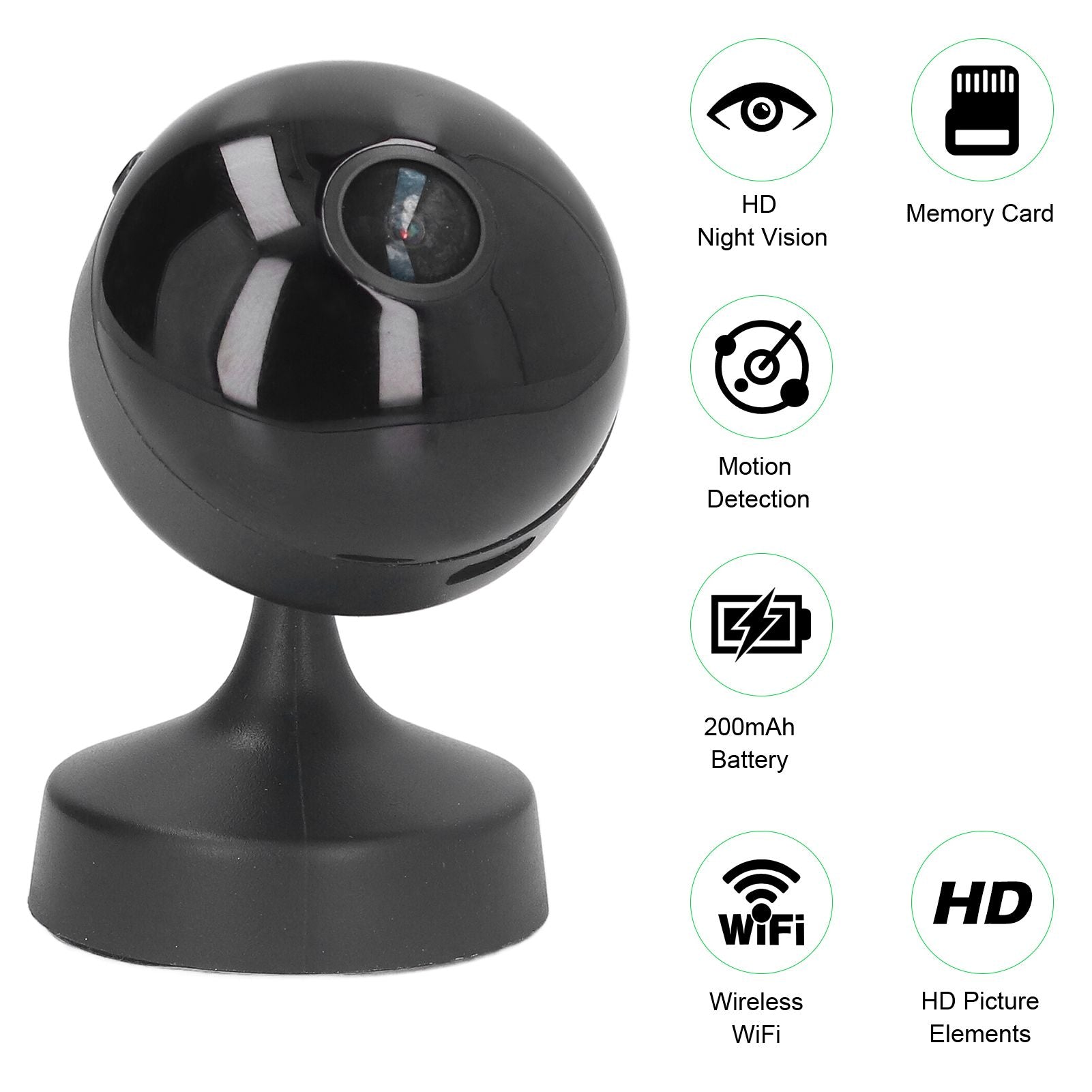 Wireless Security Camera Multifunctional Night Vision 1080P HD WiFi Mini Camera for Home Office V1294-YM0523-3117220000311