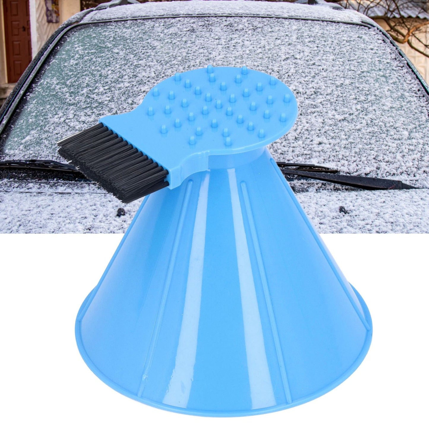 Ice Scraper Plastic Cone Multi Functional Funnel Snow Remover with Brush for Car Windshield V1294-YM0523-3117220000711