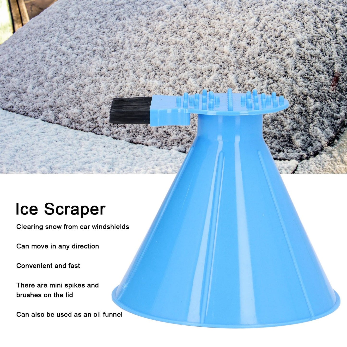 Ice Scraper Plastic Cone Multi Functional Funnel Snow Remover with Brush for Car Windshield V1294-YM0523-3117220000711