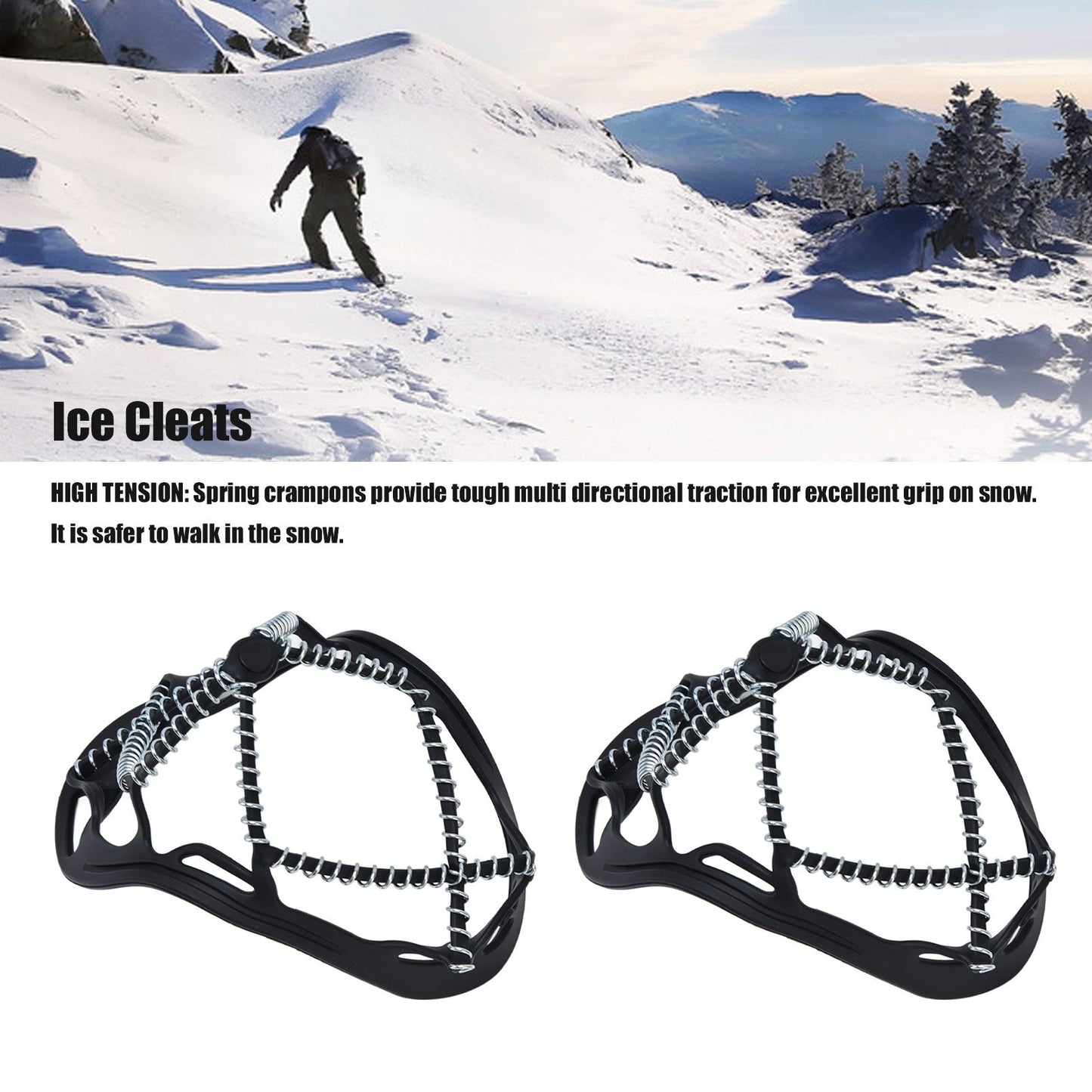 2Pcs Walk Traction Cleats Prevent Slipping High Tension Spring Crampons for Hiking Jogging Hunting V1294-YM0523-3117220000911