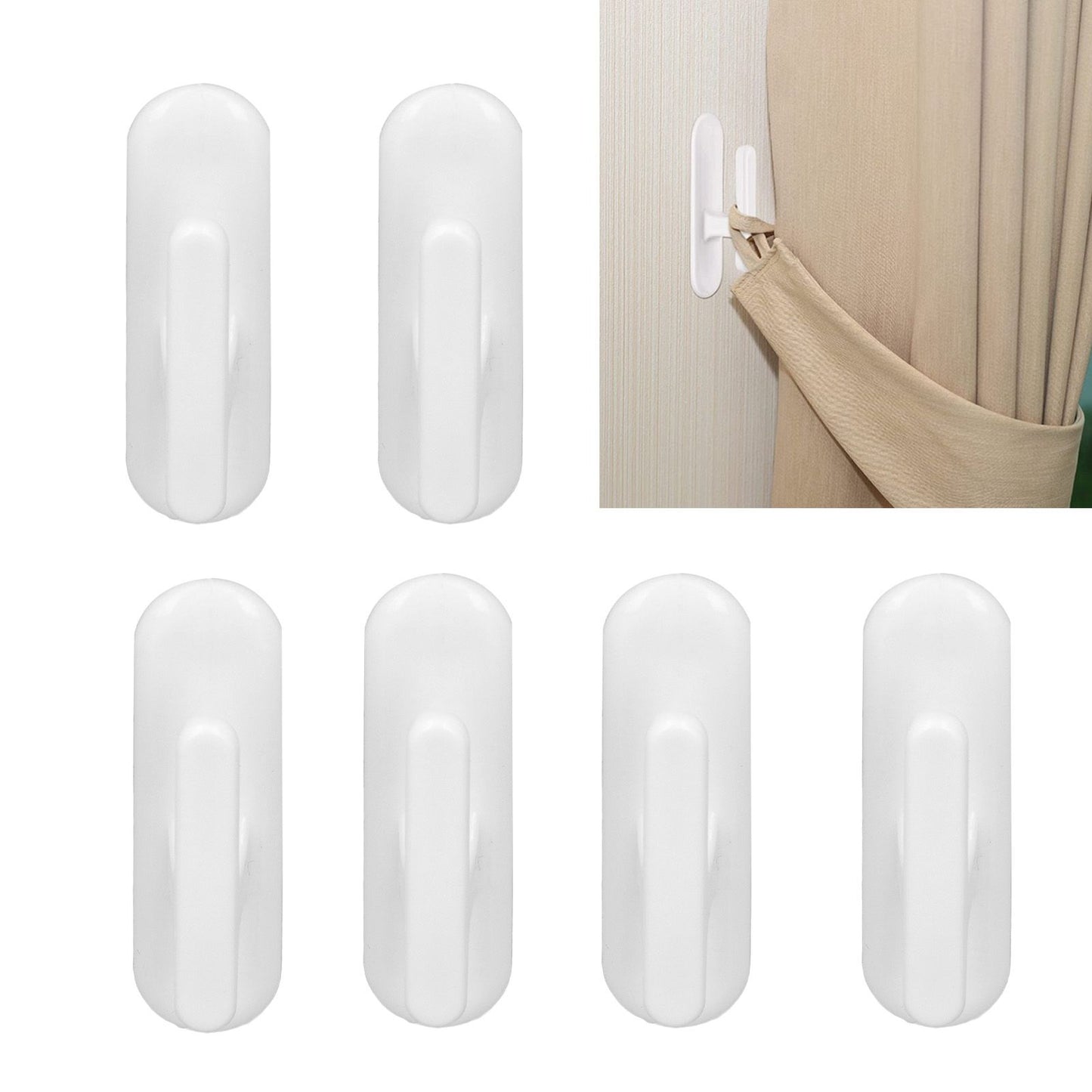 8Pcs Wall Self Adhesive Curtain Hooks White Reusable Plastic Curtain Buckles with Wall Hook for Apartment V1294-YM0523-3117220001011