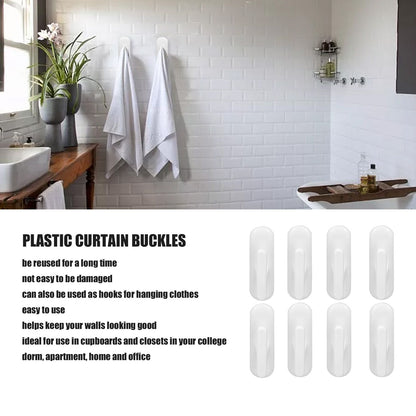 8Pcs Wall Self Adhesive Curtain Hooks White Reusable Plastic Curtain Buckles with Wall Hook for Apartment V1294-YM0523-3117220001011