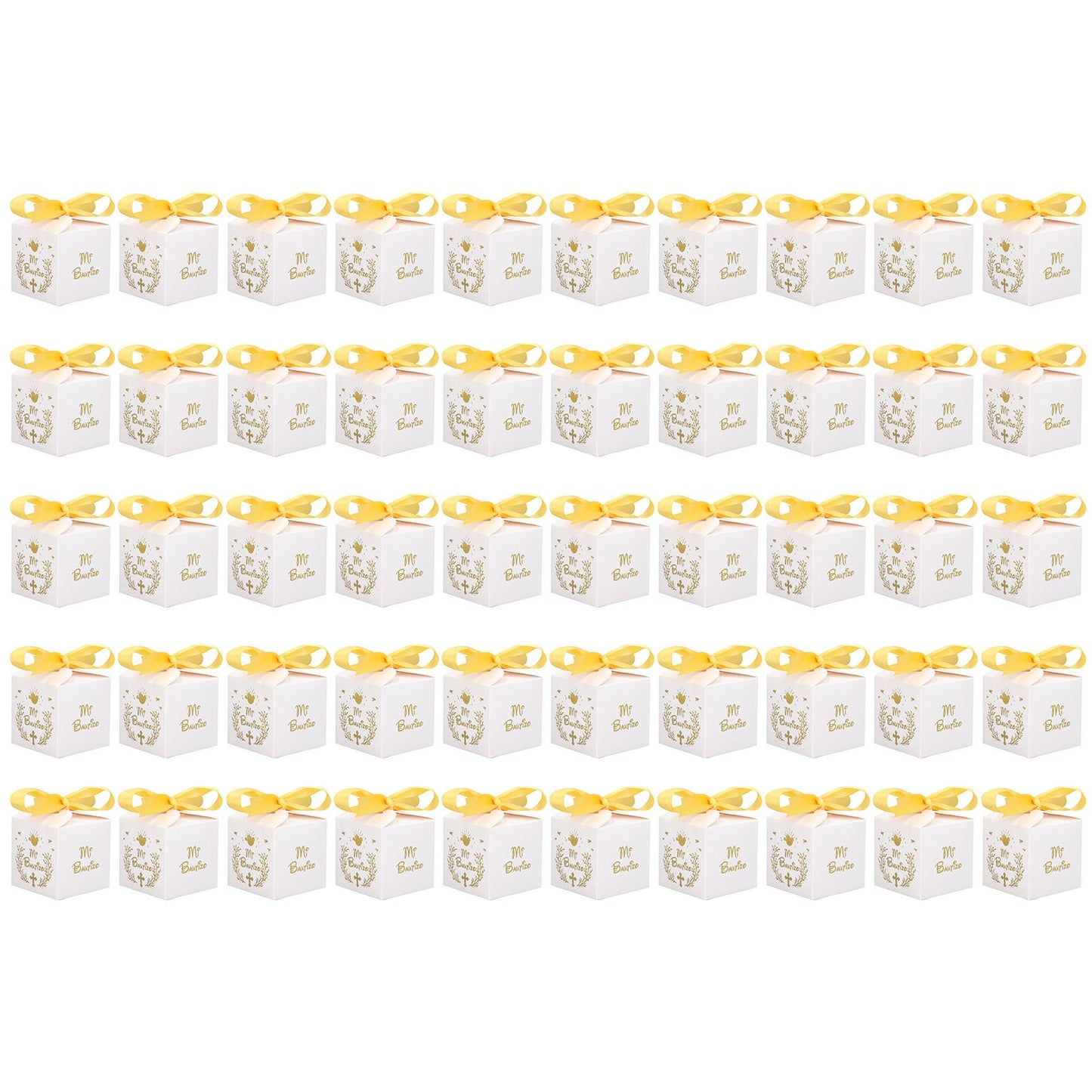 50pcs Party Favor Boxes Paper Material Mi Bautizo Pattern Equipped Gold Ribbon White Wedding Gift Boxes for V1294-YM0523-3117220001811