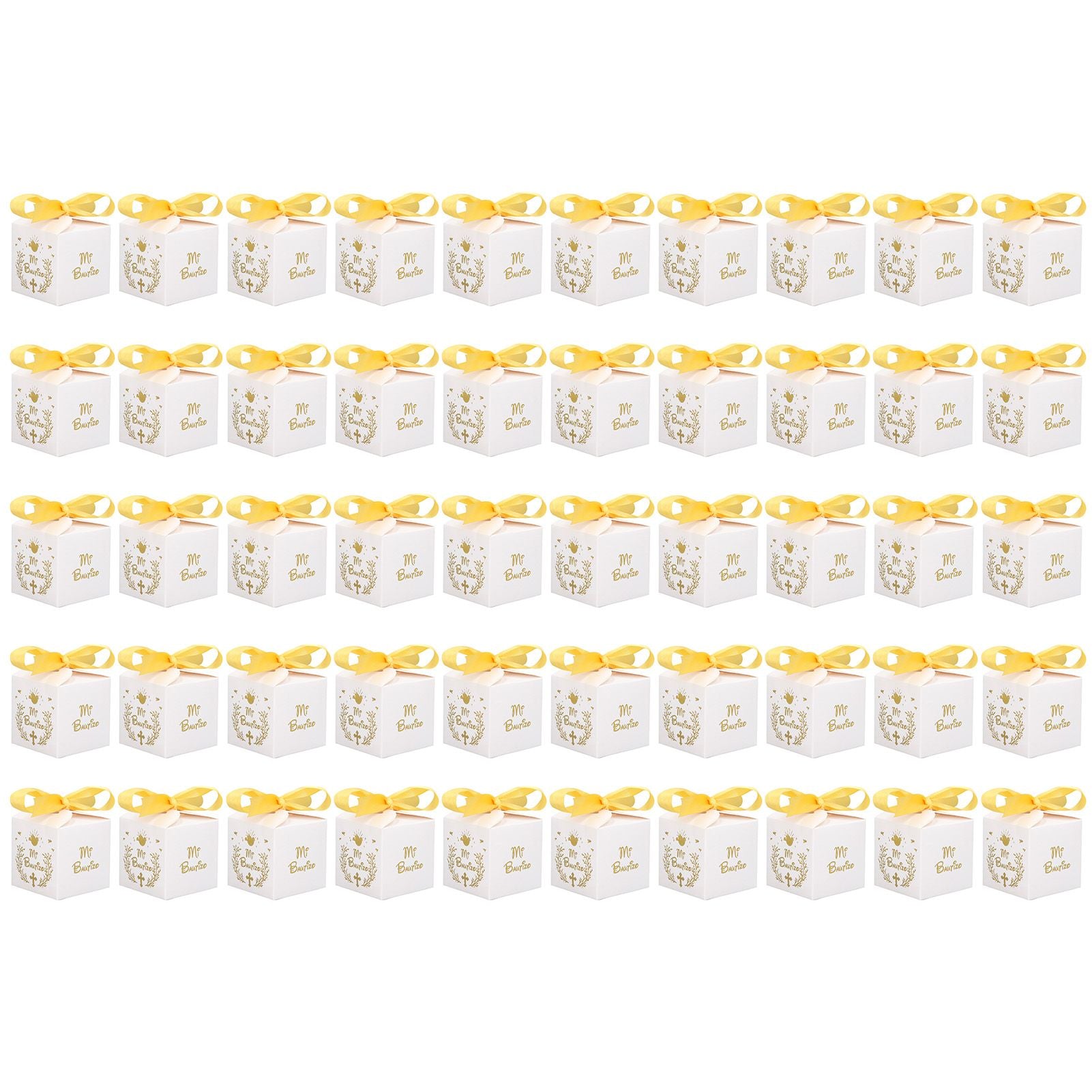 50pcs Party Favor Boxes Paper Material Mi Bautizo Pattern Equipped Gold Ribbon White Wedding Gift Boxes for V1294-YM0523-3117220001811