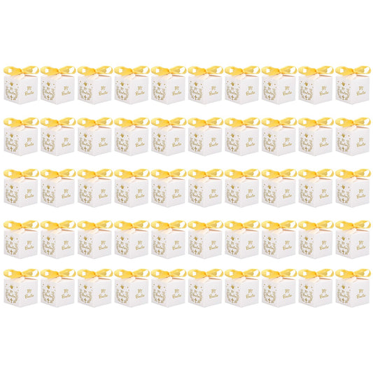 50pcs Party Favor Boxes Paper Material Mi Bautizo Pattern Equipped Gold Ribbon White Wedding Gift Boxes for V1294-YM0523-3117220001811
