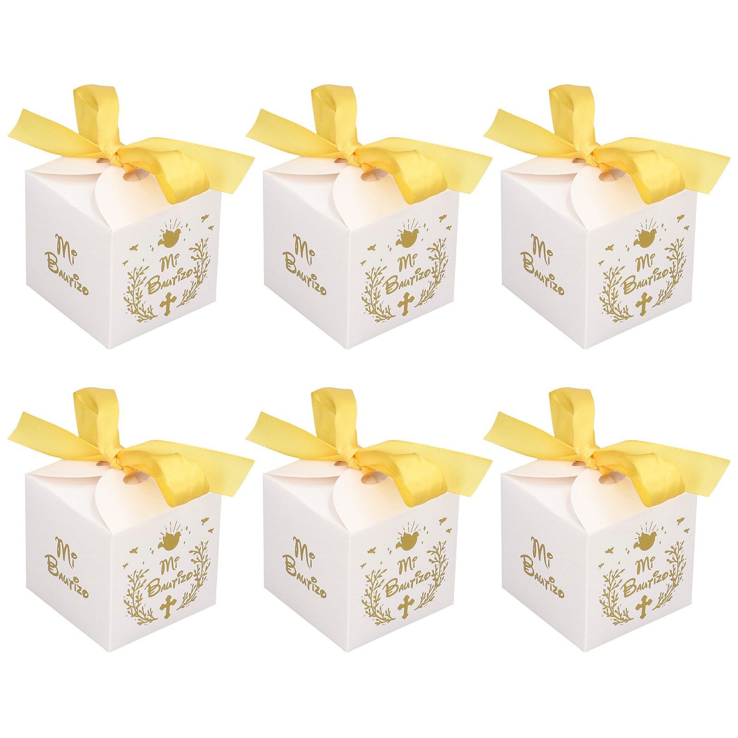 50pcs Party Favor Boxes Paper Material Mi Bautizo Pattern Equipped Gold Ribbon White Wedding Gift Boxes for V1294-YM0523-3117220001811
