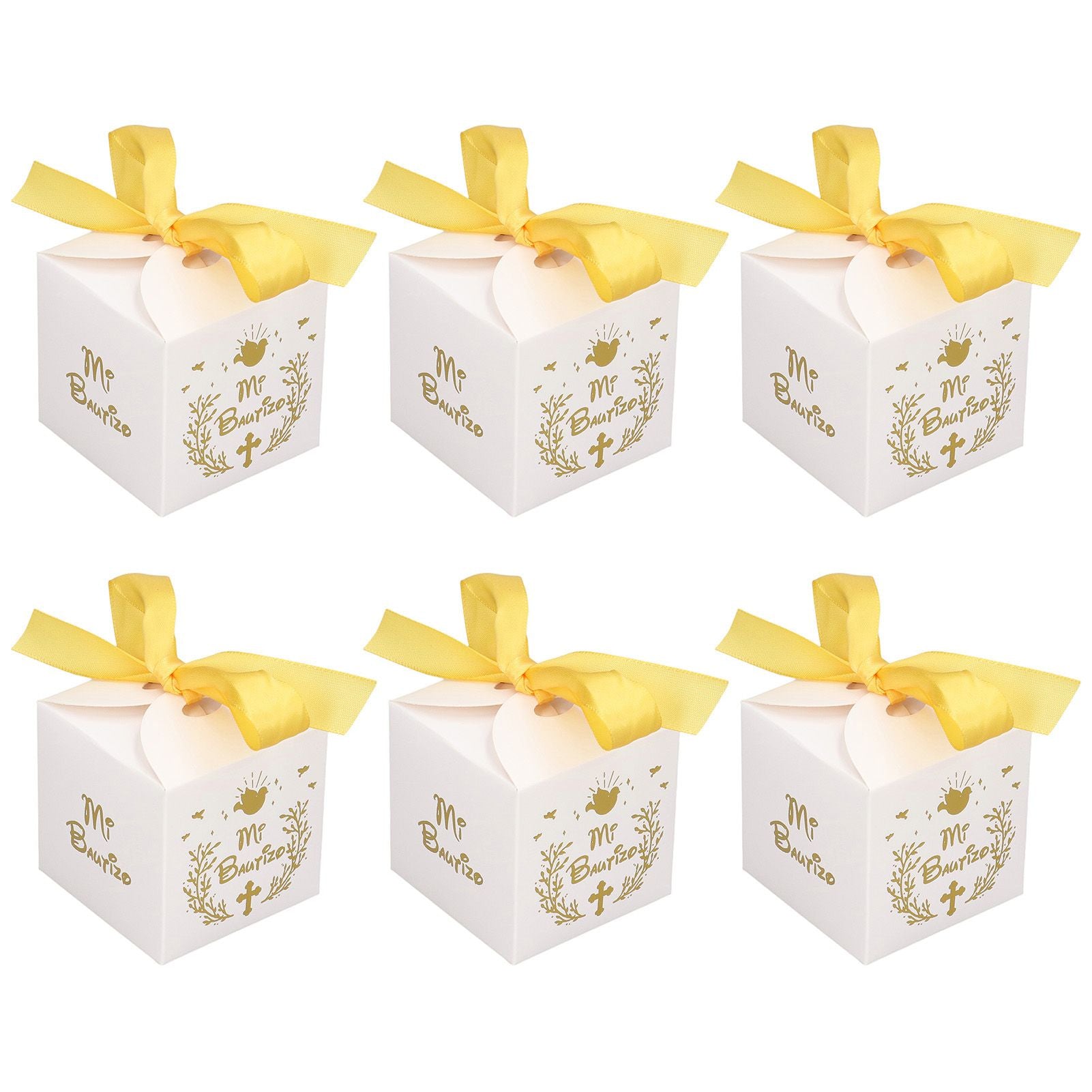 50pcs Party Favor Boxes Paper Material Mi Bautizo Pattern Equipped Gold Ribbon White Wedding Gift Boxes for V1294-YM0523-3117220001811