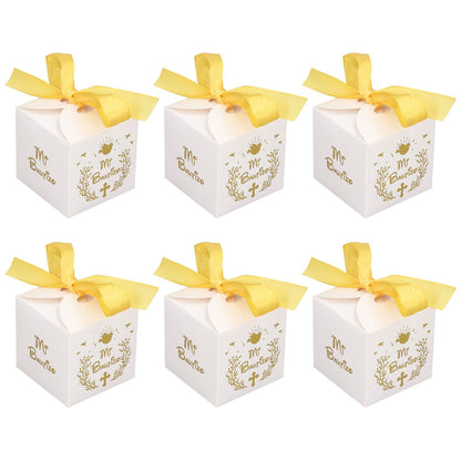 50pcs Party Favor Boxes Paper Material Mi Bautizo Pattern Equipped Gold Ribbon White Wedding Gift Boxes for V1294-YM0523-3117220001811