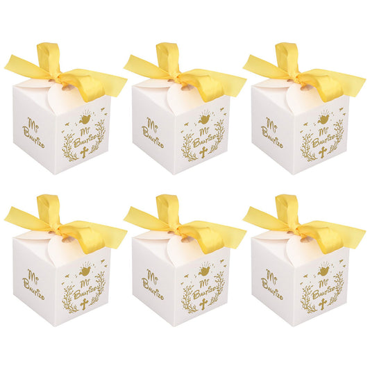 50pcs Party Favor Boxes Paper Material Mi Bautizo Pattern Equipped Gold Ribbon White Wedding Gift Boxes for V1294-YM0523-3117220001811