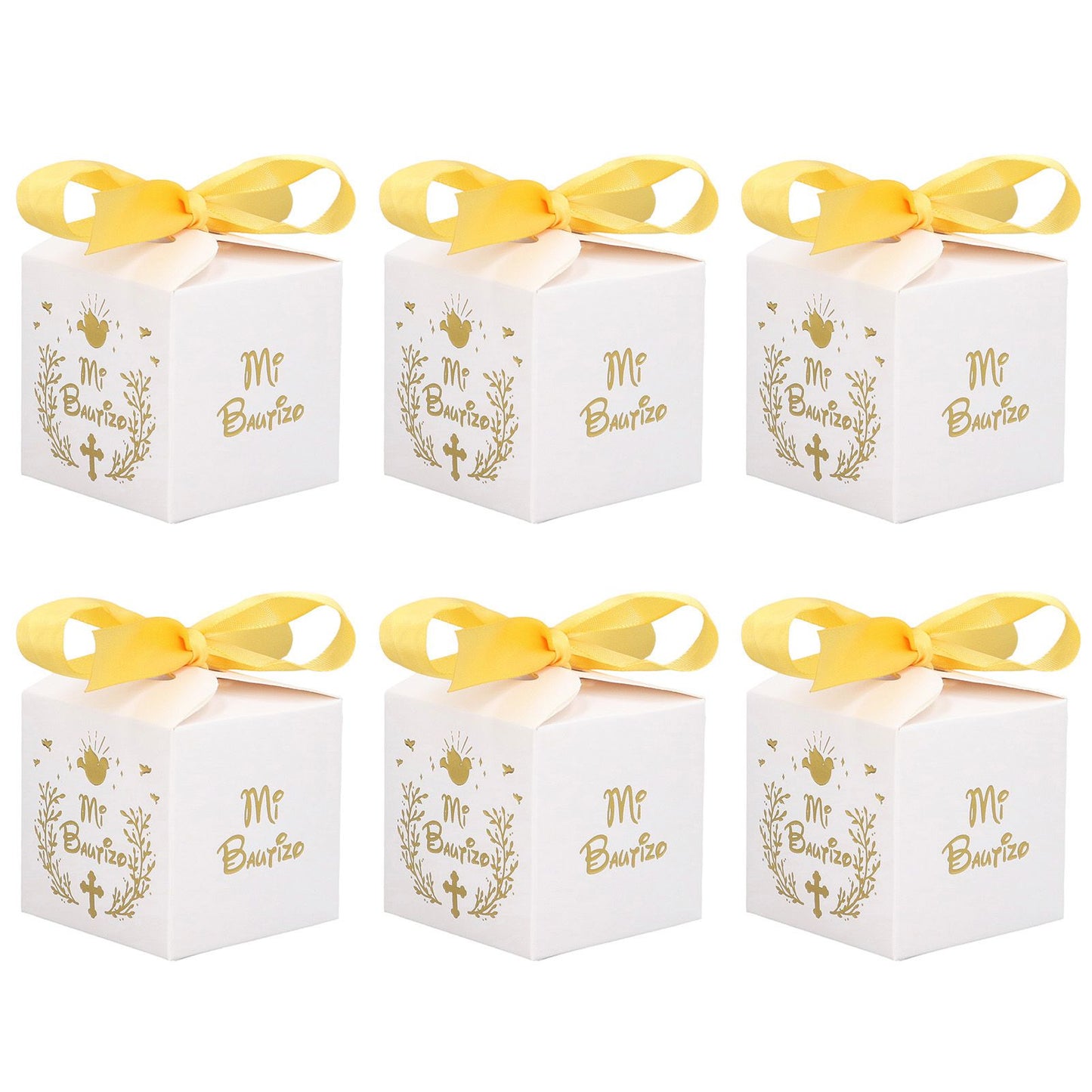 50pcs Party Favor Boxes Paper Material Mi Bautizo Pattern Equipped Gold Ribbon White Wedding Gift Boxes for V1294-YM0523-3117220001811