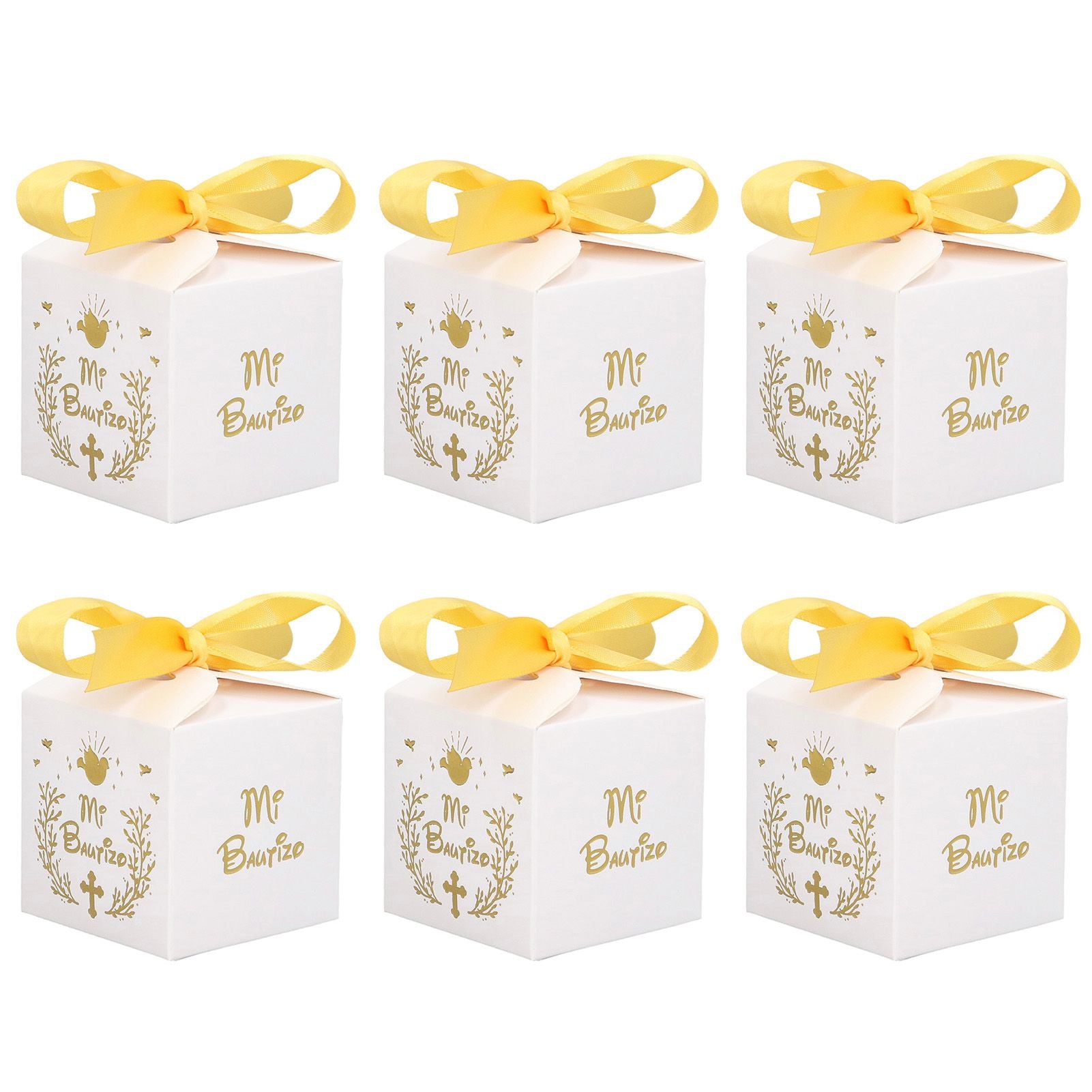 50pcs Party Favor Boxes Paper Material Mi Bautizo Pattern Equipped Gold Ribbon White Wedding Gift Boxes for V1294-YM0523-3117220001811