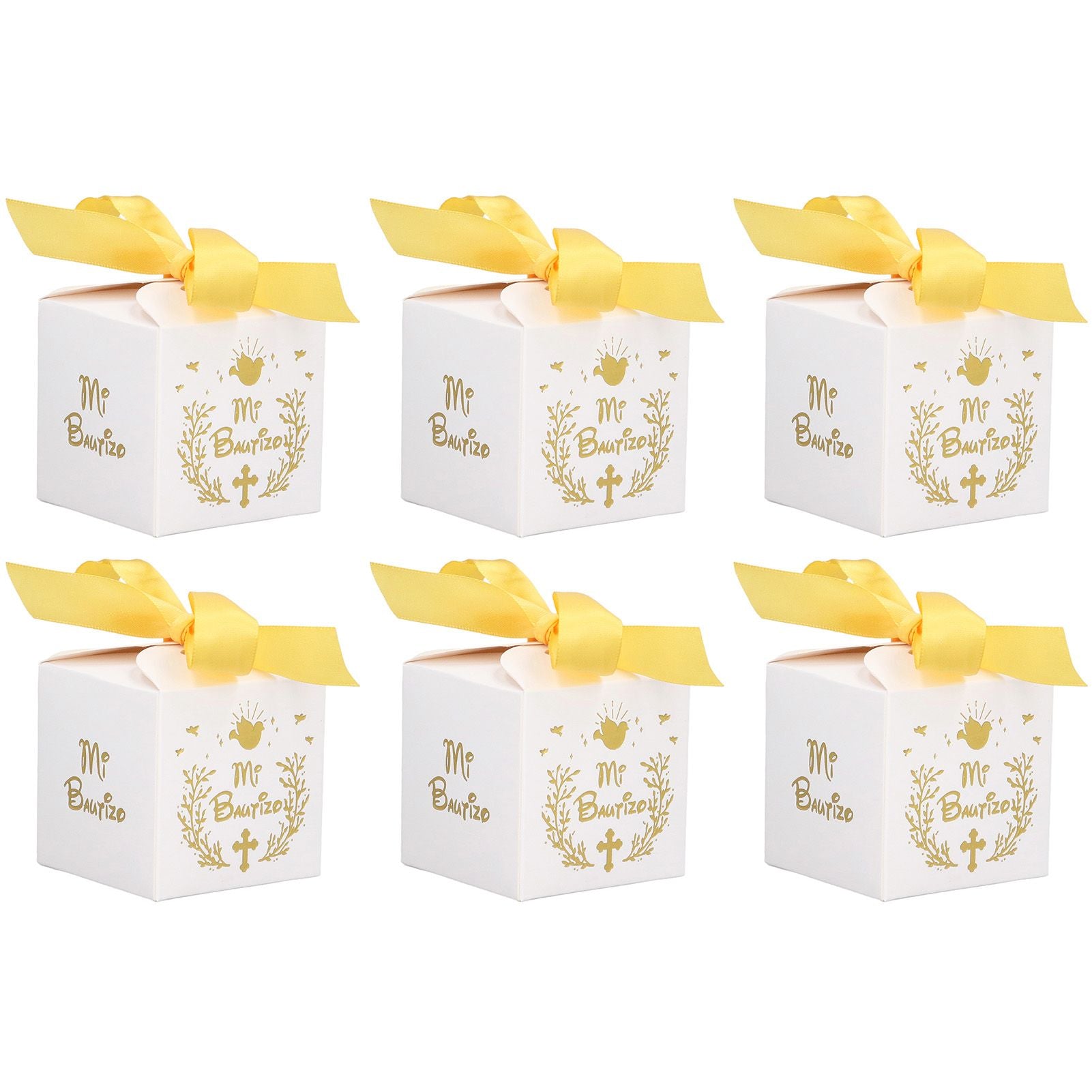 50pcs Party Favor Boxes Paper Material Mi Bautizo Pattern Equipped Gold Ribbon White Wedding Gift Boxes for V1294-YM0523-3117220001811