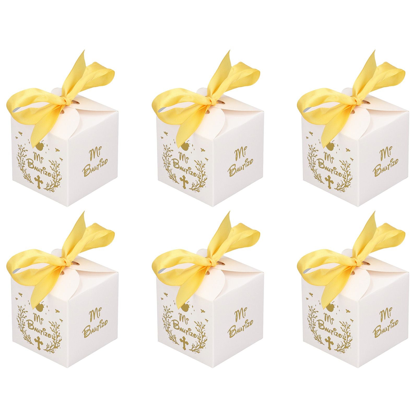 50pcs Party Favor Boxes Paper Material Mi Bautizo Pattern Equipped Gold Ribbon White Wedding Gift Boxes for V1294-YM0523-3117220001811