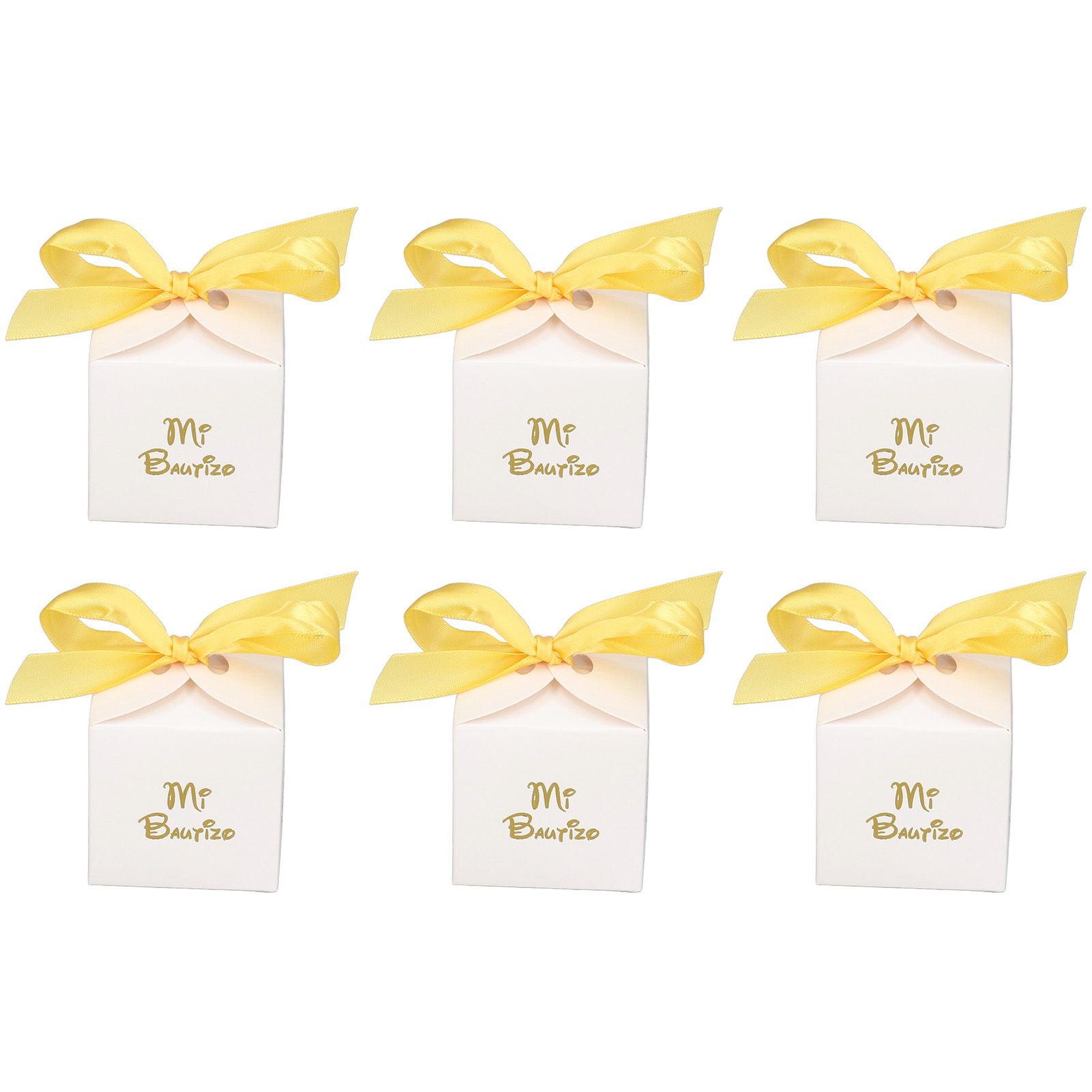 50pcs Party Favor Boxes Paper Material Mi Bautizo Pattern Equipped Gold Ribbon White Wedding Gift Boxes for V1294-YM0523-3117220001811
