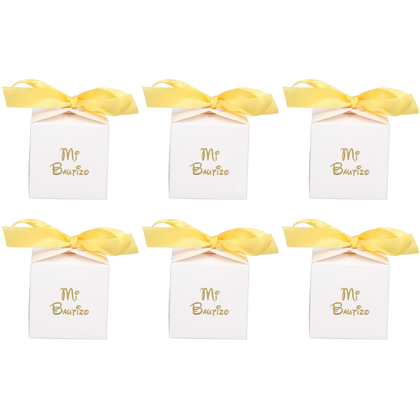50pcs Party Favor Boxes Paper Material Mi Bautizo Pattern Equipped Gold Ribbon White Wedding Gift Boxes for V1294-YM0523-3117220001811