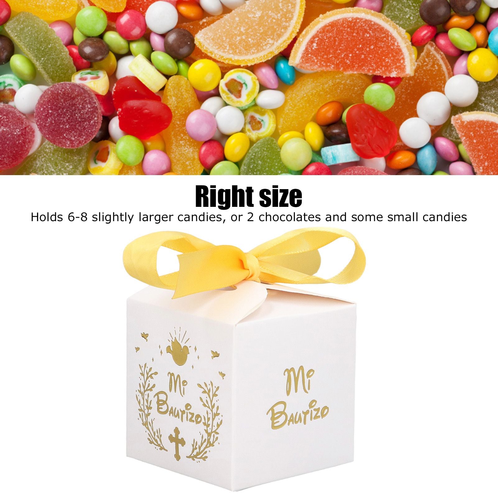 50pcs Party Favor Boxes Paper Material Mi Bautizo Pattern Equipped Gold Ribbon White Wedding Gift Boxes for V1294-YM0523-3117220001811