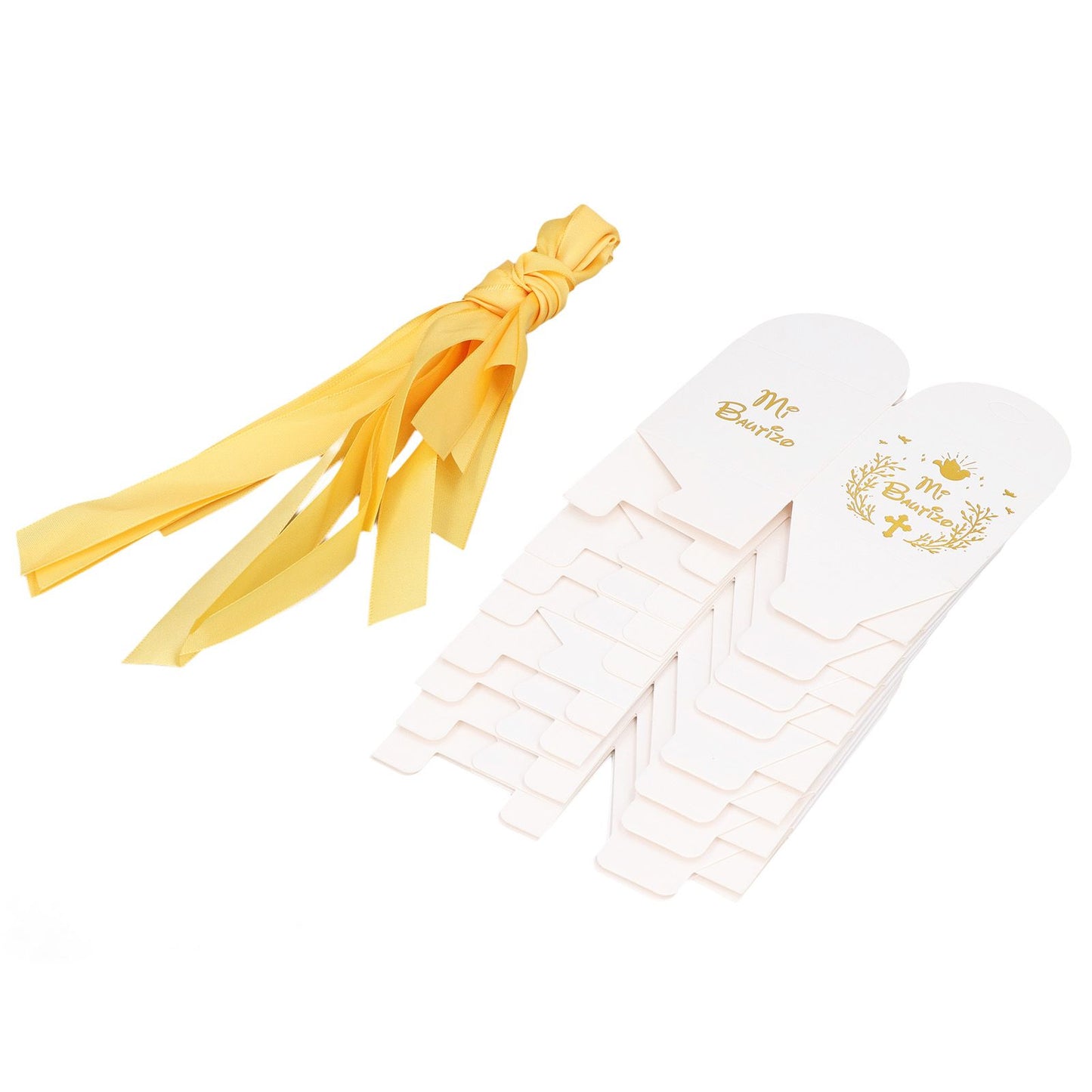50pcs Party Favor Boxes Paper Material Mi Bautizo Pattern Equipped Gold Ribbon White Wedding Gift Boxes for V1294-YM0523-3117220001811