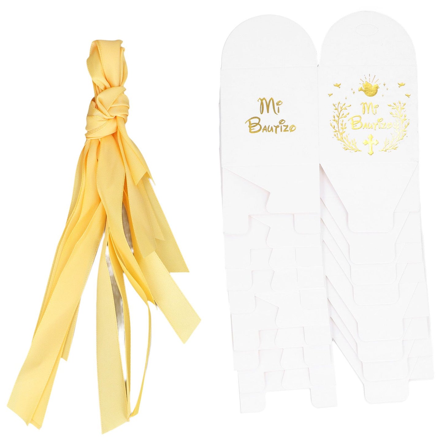 50pcs Party Favor Boxes Paper Material Mi Bautizo Pattern Equipped Gold Ribbon White Wedding Gift Boxes for V1294-YM0523-3117220001811