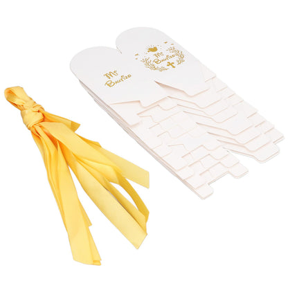 50pcs Party Favor Boxes Paper Material Mi Bautizo Pattern Equipped Gold Ribbon White Wedding Gift Boxes for V1294-YM0523-3117220001811