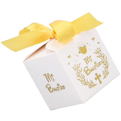 50pcs Party Favor Boxes Paper Material Mi Bautizo Pattern Equipped Gold Ribbon White Wedding Gift Boxes for V1294-YM0523-3117220001811