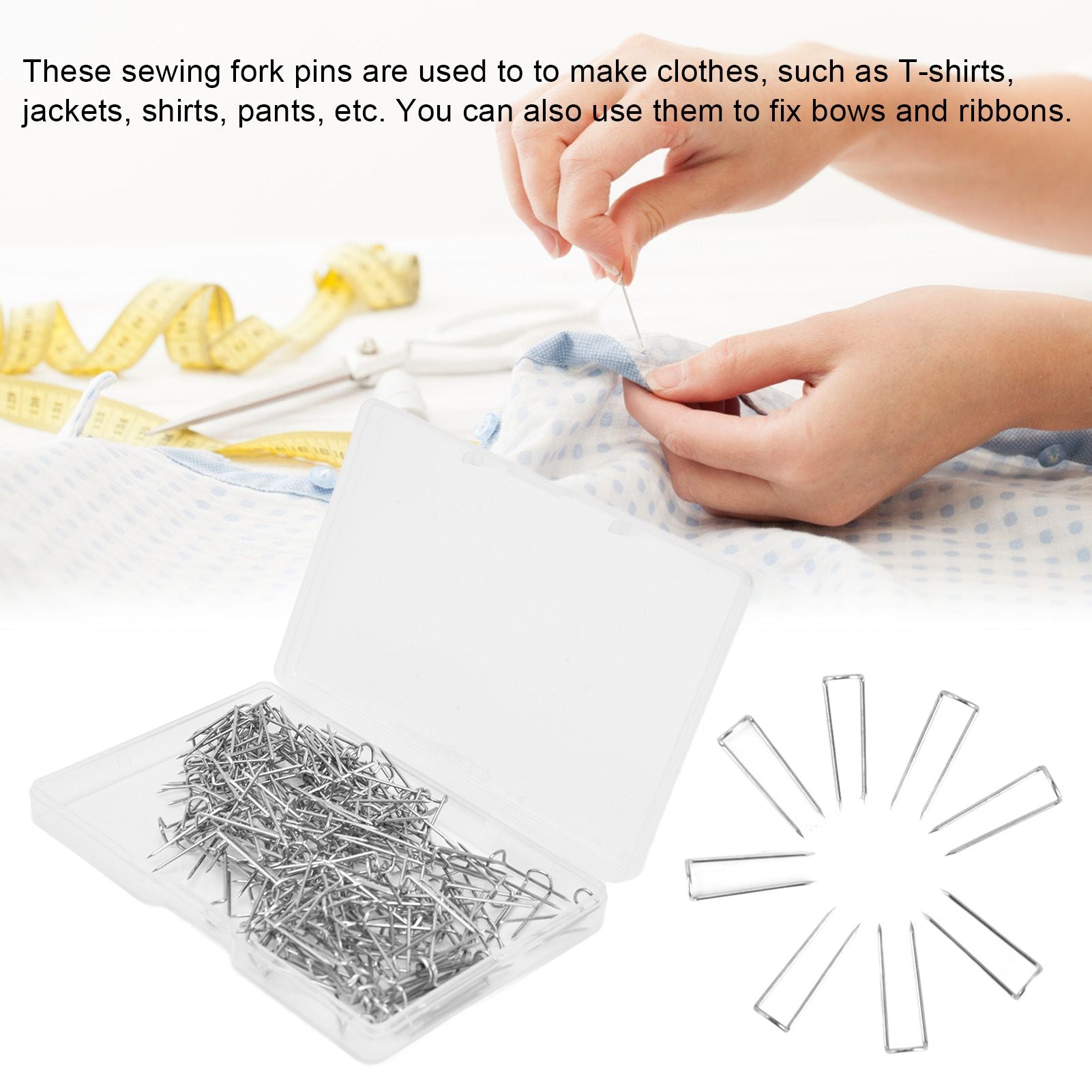 200Pcs Fork Pins U Shaped Stainless Steel Sturdy Durable Wide Application Sewing U Pins17mm 200Pcs/Box V1294-YM0523-3117220003011