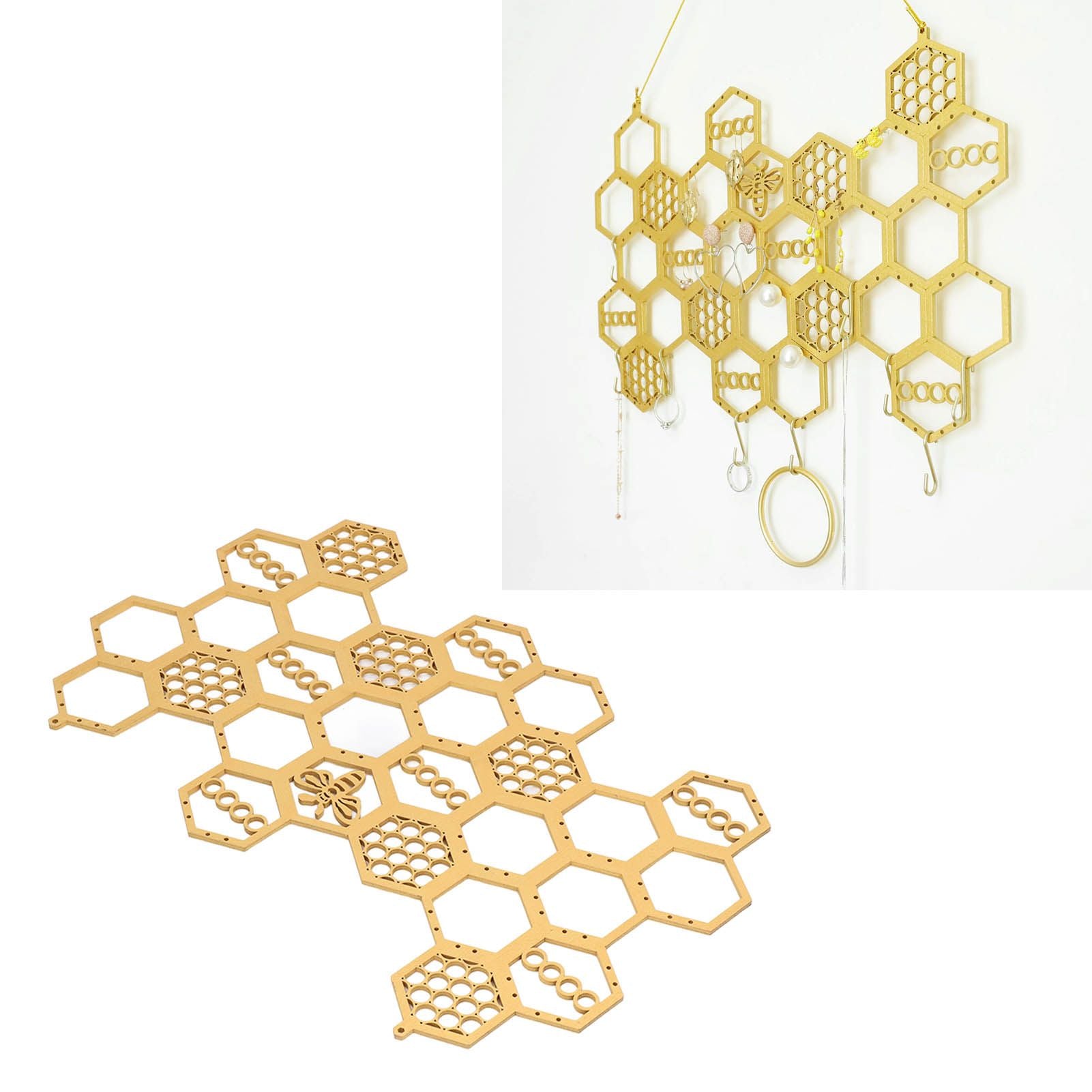 Ear Stud Display Rack Poplar Material Golden Beehive Type Space Saving Durable Earring Jewelry Storage Rack V1294-YM0523-3117220003911