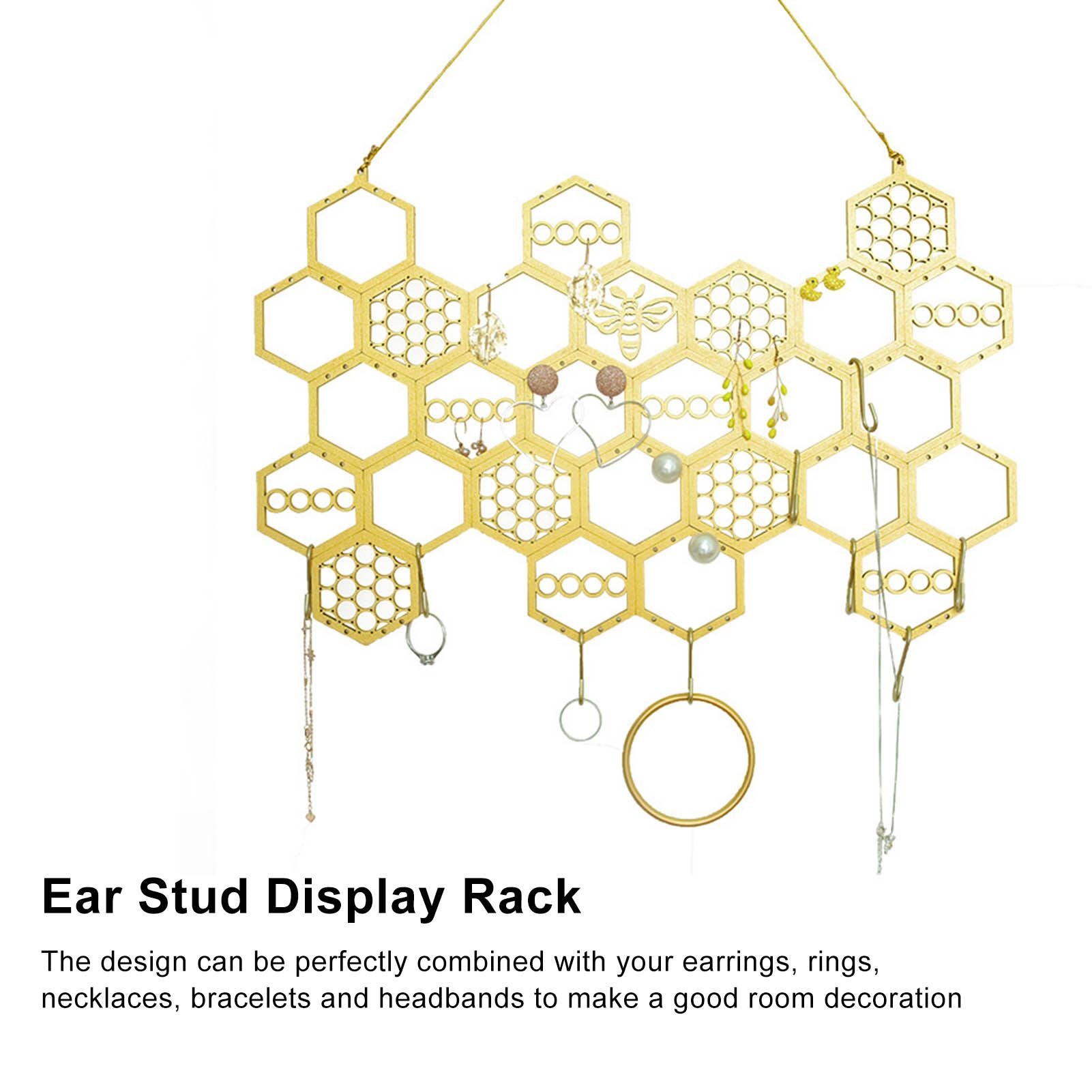 Ear Stud Display Rack Poplar Material Golden Beehive Type Space Saving Durable Earring Jewelry Storage Rack V1294-YM0523-3117220003911