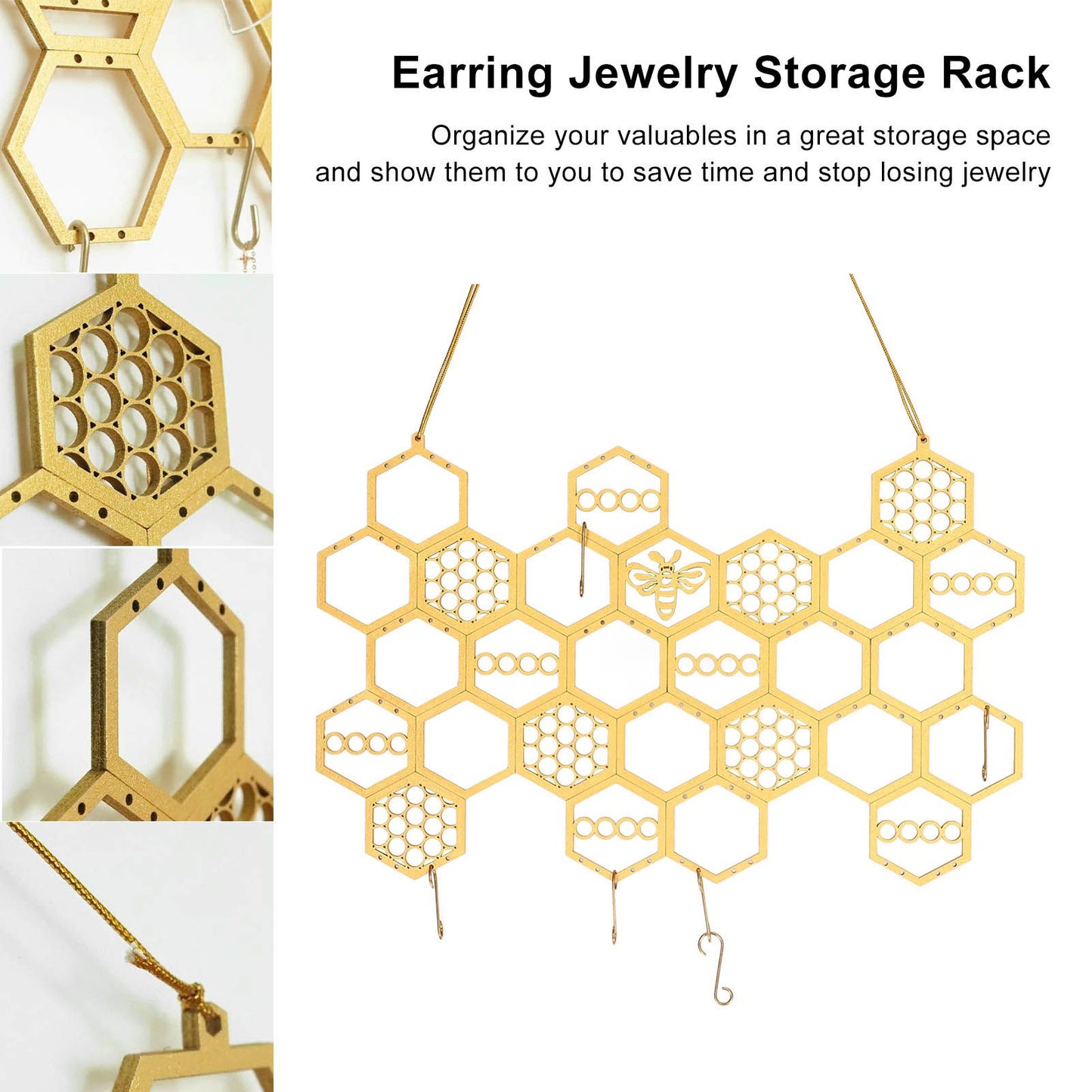 Ear Stud Display Rack Poplar Material Golden Beehive Type Space Saving Durable Earring Jewelry Storage Rack V1294-YM0523-3117220003911